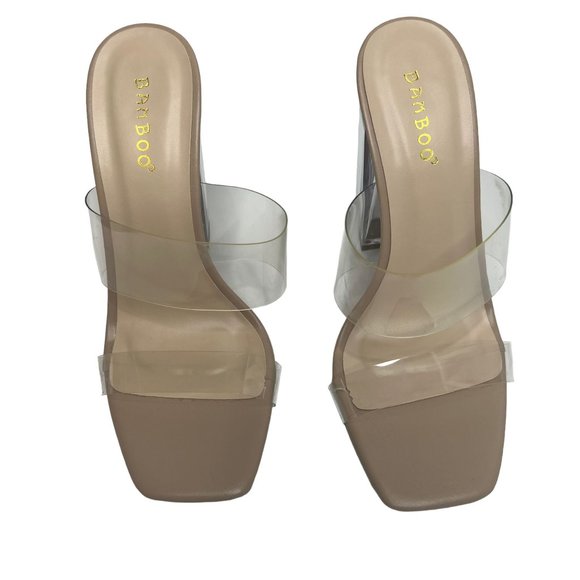 Bamboo Women's Clear Nude‎ Chuncy Heeled Mule Sandal Size 6 - Picture 4 of 8